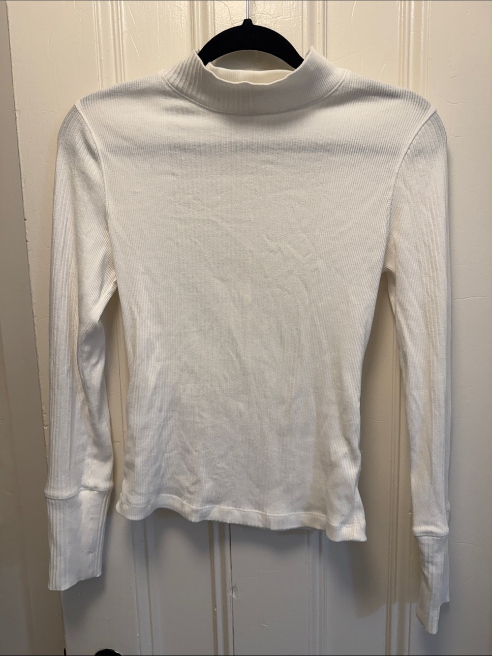 Free People Classic White Ribbed Mock Neck Long-Sleeve Top